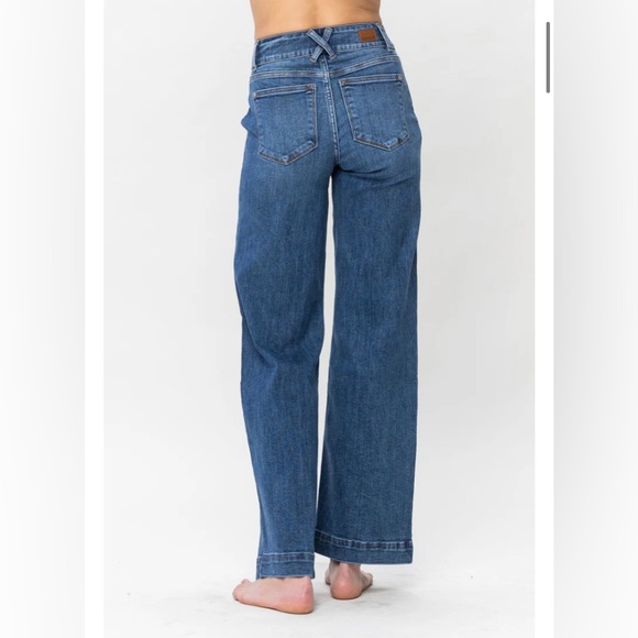 High Waist Double Button Wide Leg Jeans in Medium Blue by Judy Blue Size 20W NWT - Picture 2 of 7